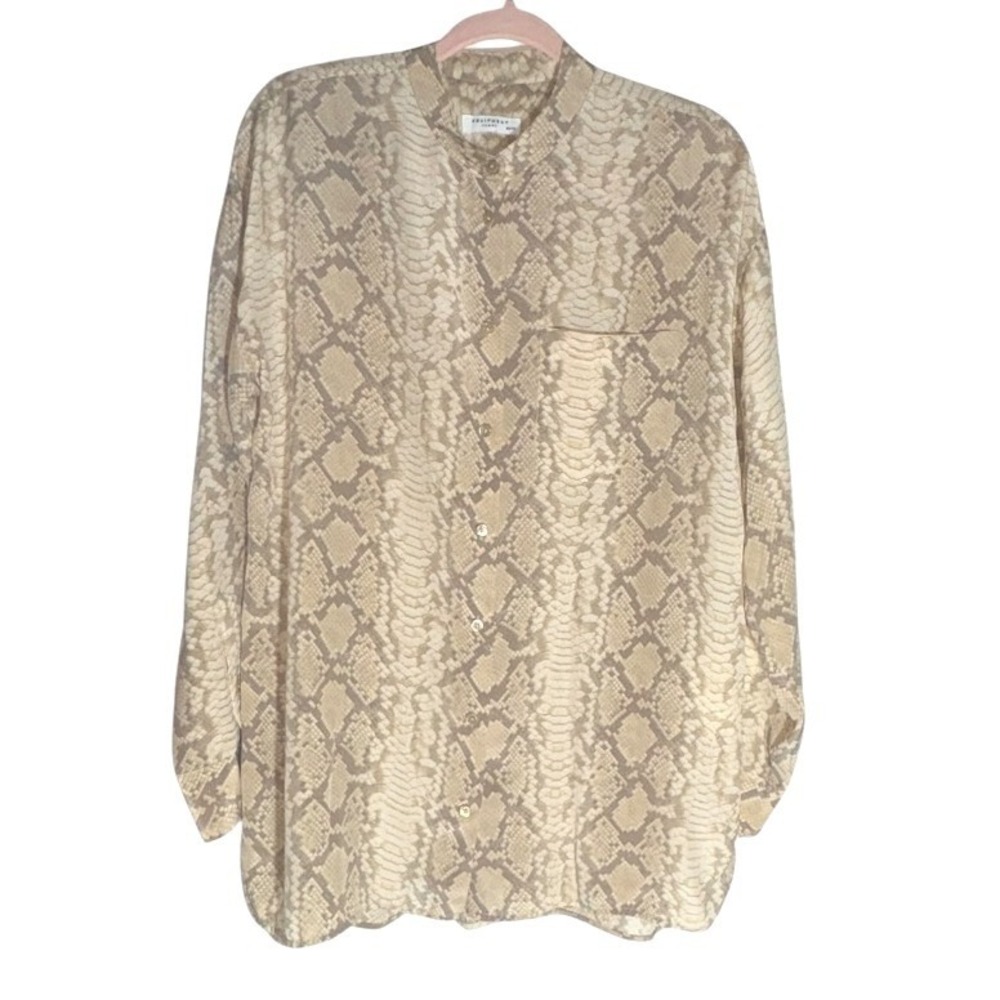 Equipment Femme 100% Silk Snake Print Oversized Tunic Blouse Classic sz XS MINT‎